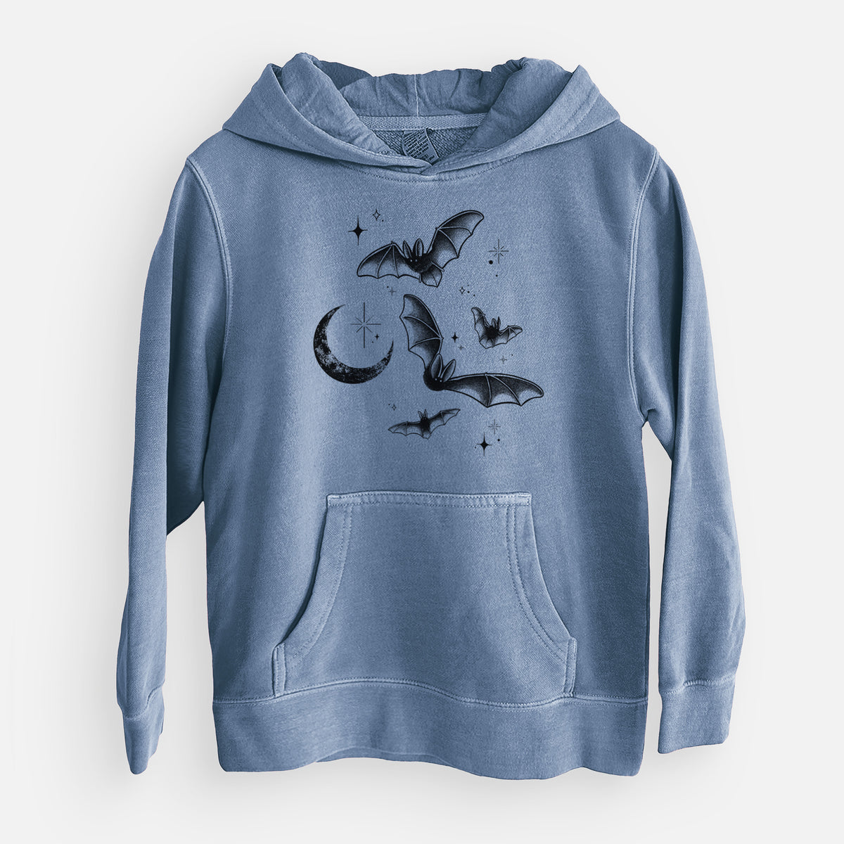 Townsend's Bats Under a Crescent Moon - Youth Pigment Dyed Hoodie