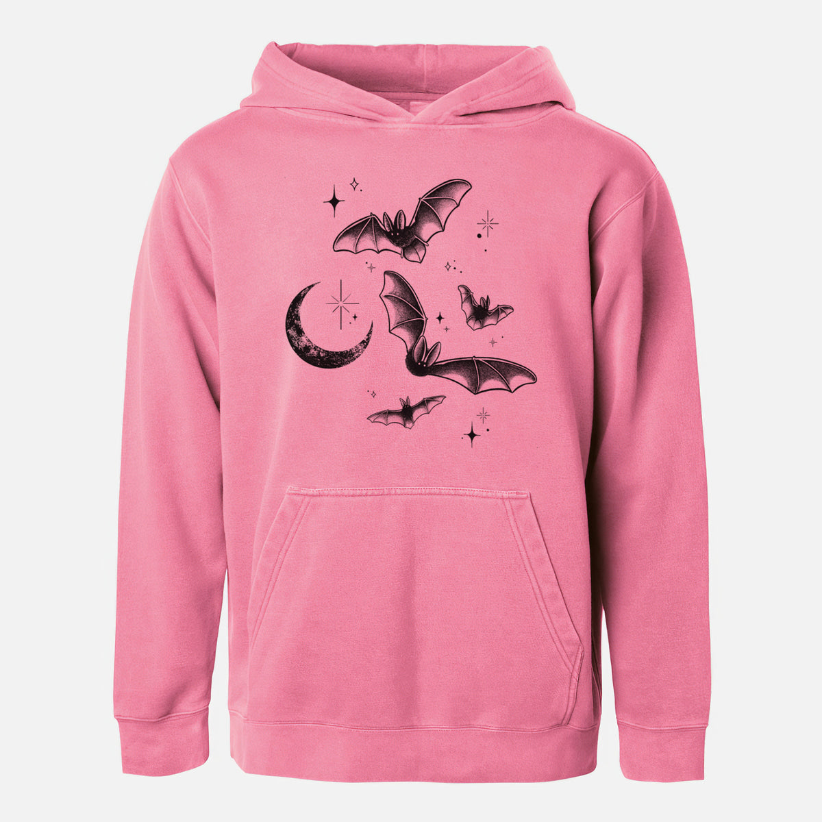 Townsend's Bats Under a Crescent Moon - Youth Pigment Dyed Hoodie