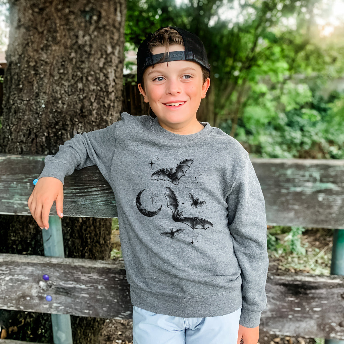 Townsend's Bats Under a Crescent Moon - Youth Lightweight Crewneck Sweatshirt