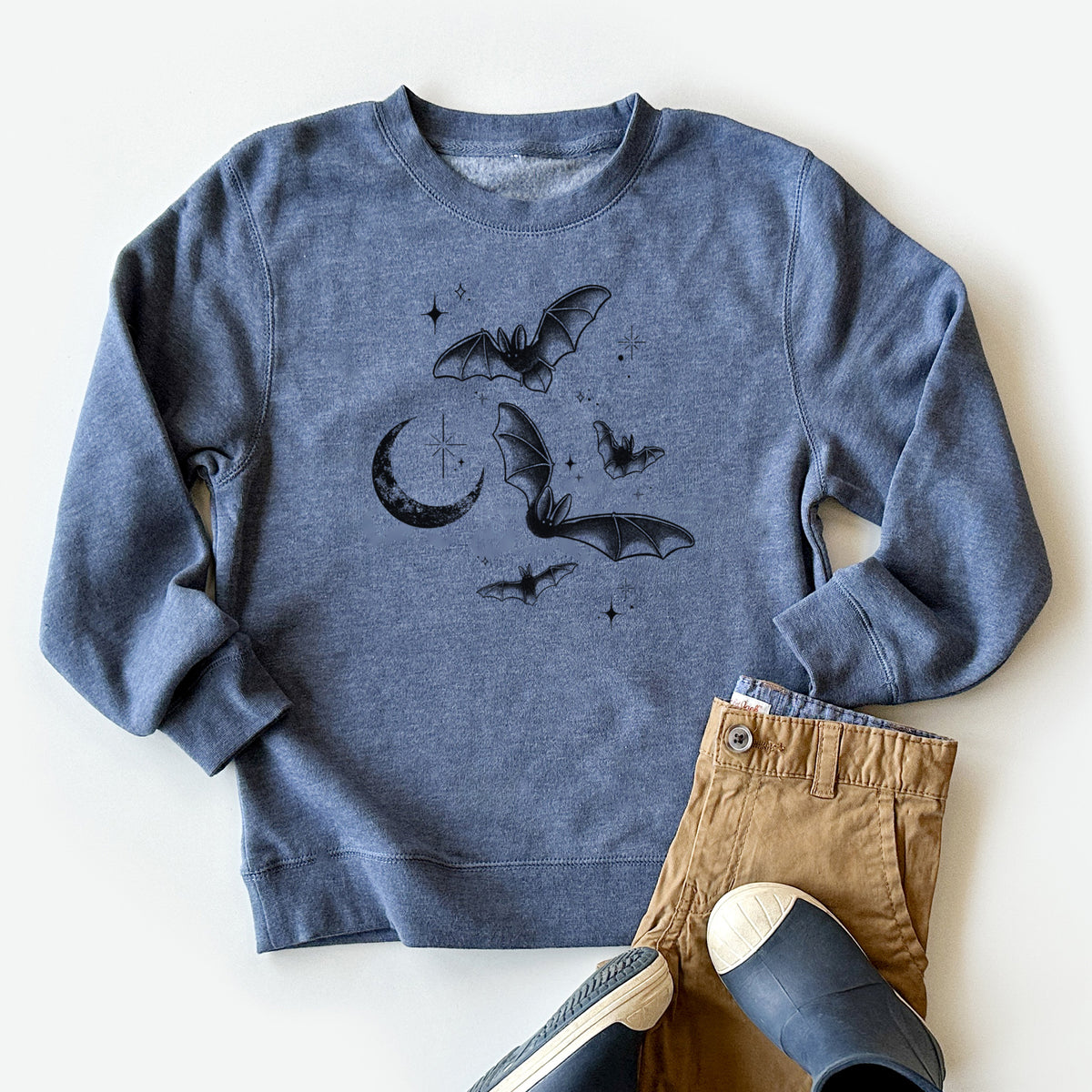 Townsend's Bats Under a Crescent Moon - Youth Lightweight Crewneck Sweatshirt