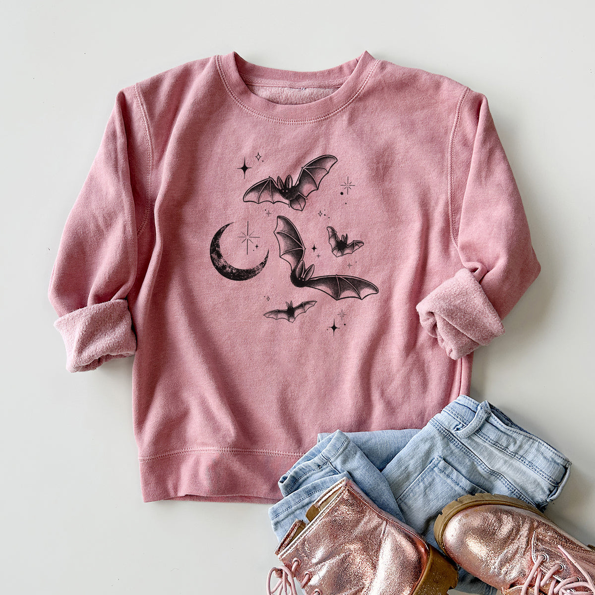 Townsend's Bats Under a Crescent Moon - Youth Lightweight Crewneck Sweatshirt