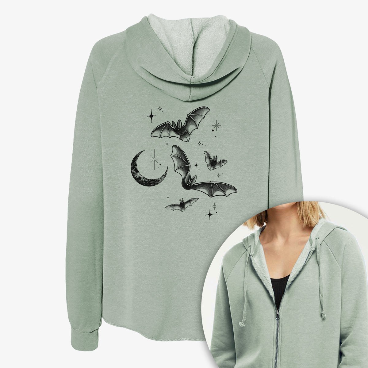 Townsend's Bats Under a Crescent Moon - Women's Cali Wave Zip-Up Sweatshirt