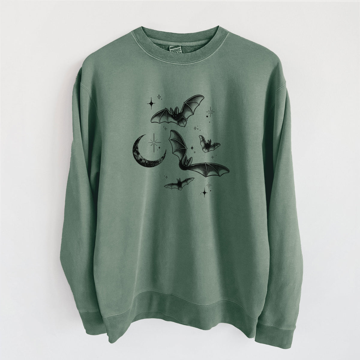 Townsend's Bats Under a Crescent Moon - Unisex Pigment Dyed Crew Sweatshirt