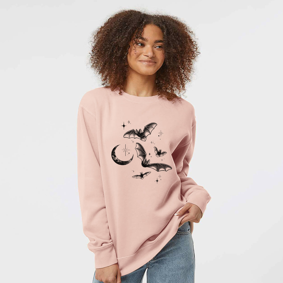 Townsend's Bats Under a Crescent Moon - Unisex Pigment Dyed Crew Sweatshirt