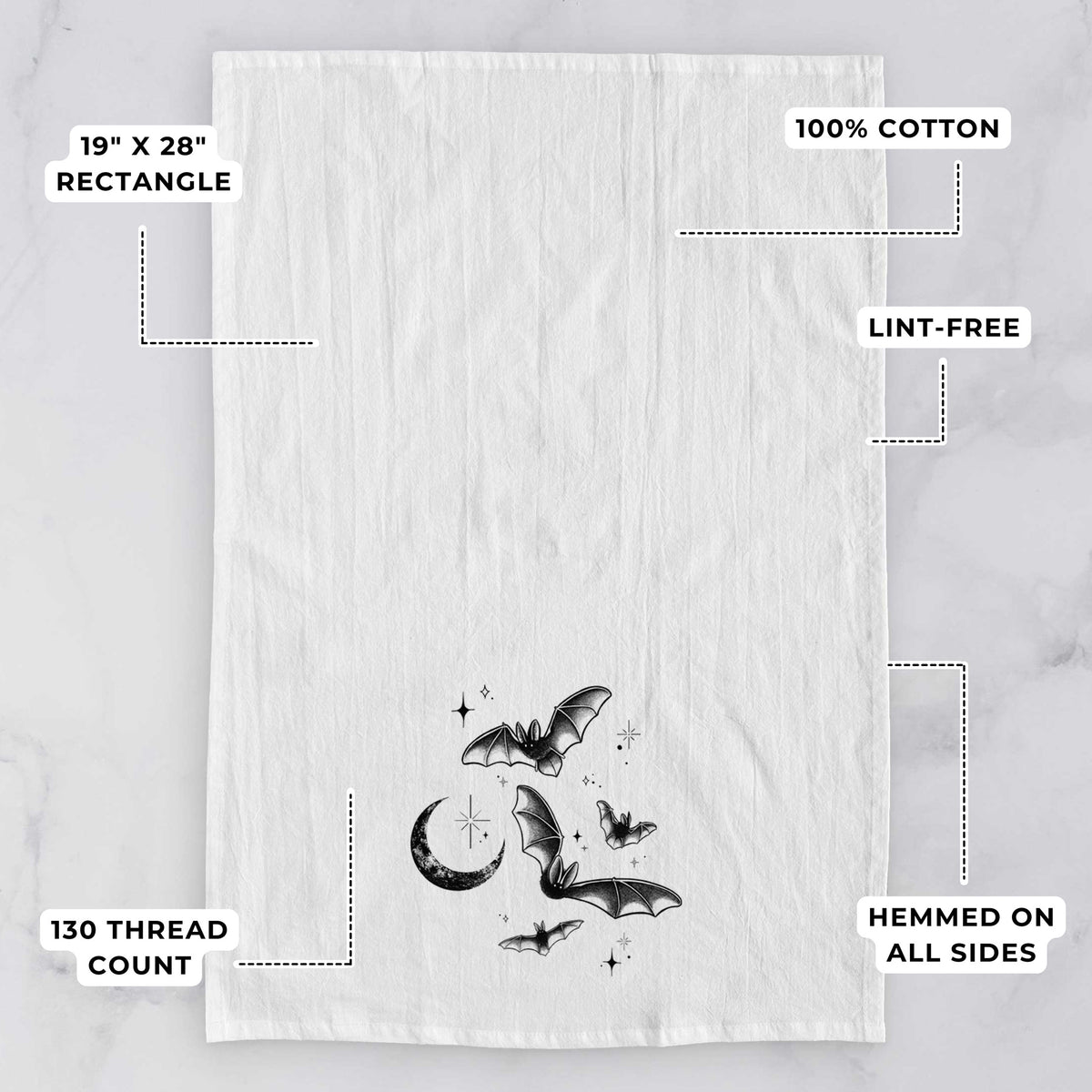 Townsend's Bats Under a Crescent Moon Tea Towel