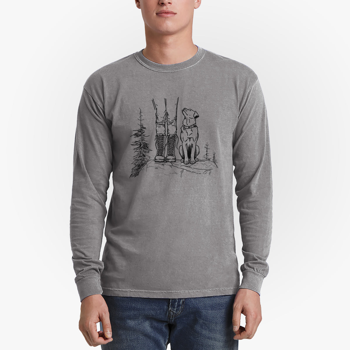 Trail Companions - Hiking with Dogs - Men&#39;s Heavyweight 100% Cotton Long Sleeve