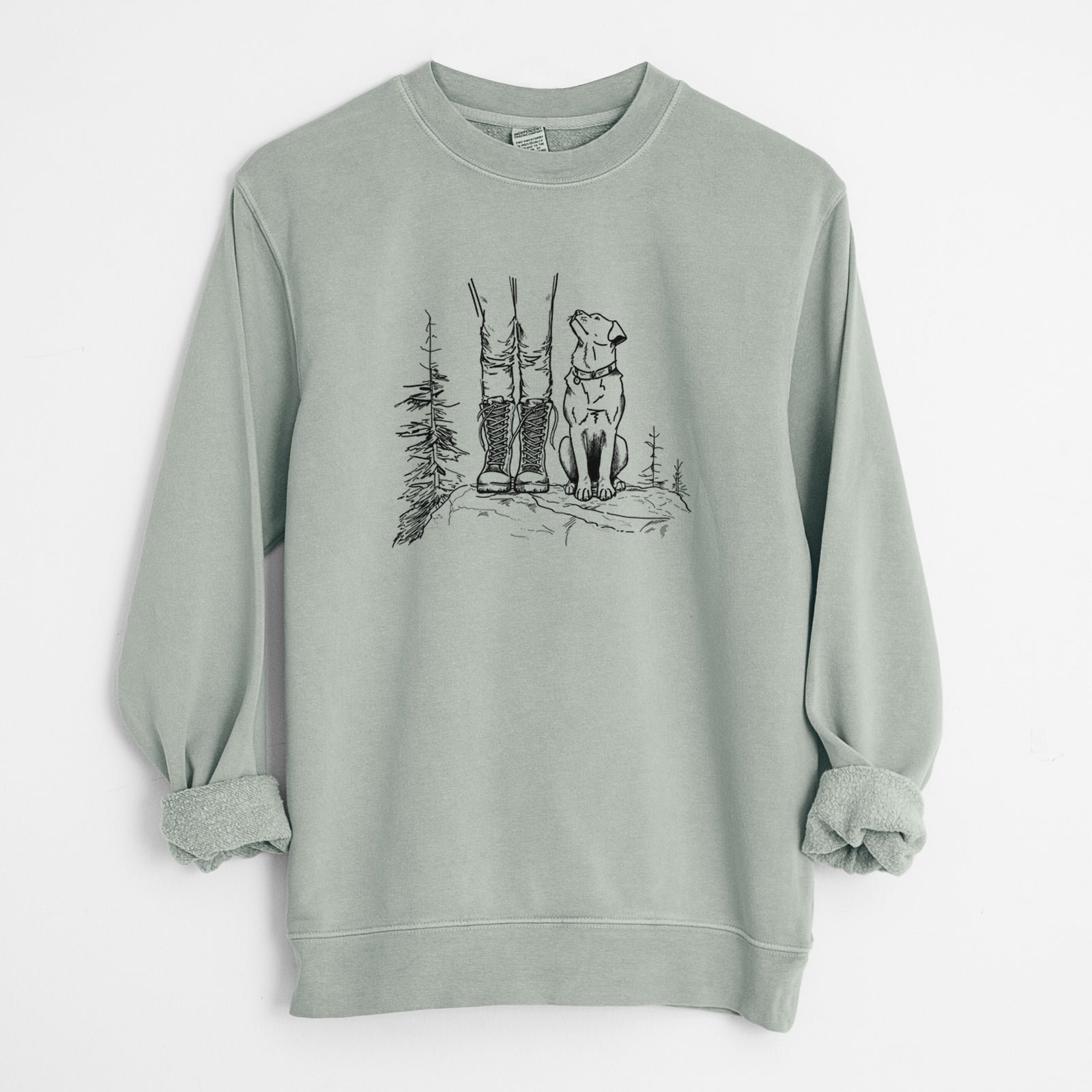 Trail Companions - Hiking with Dogs - Unisex Pigment Dyed Crew Sweatshirt in Sage
