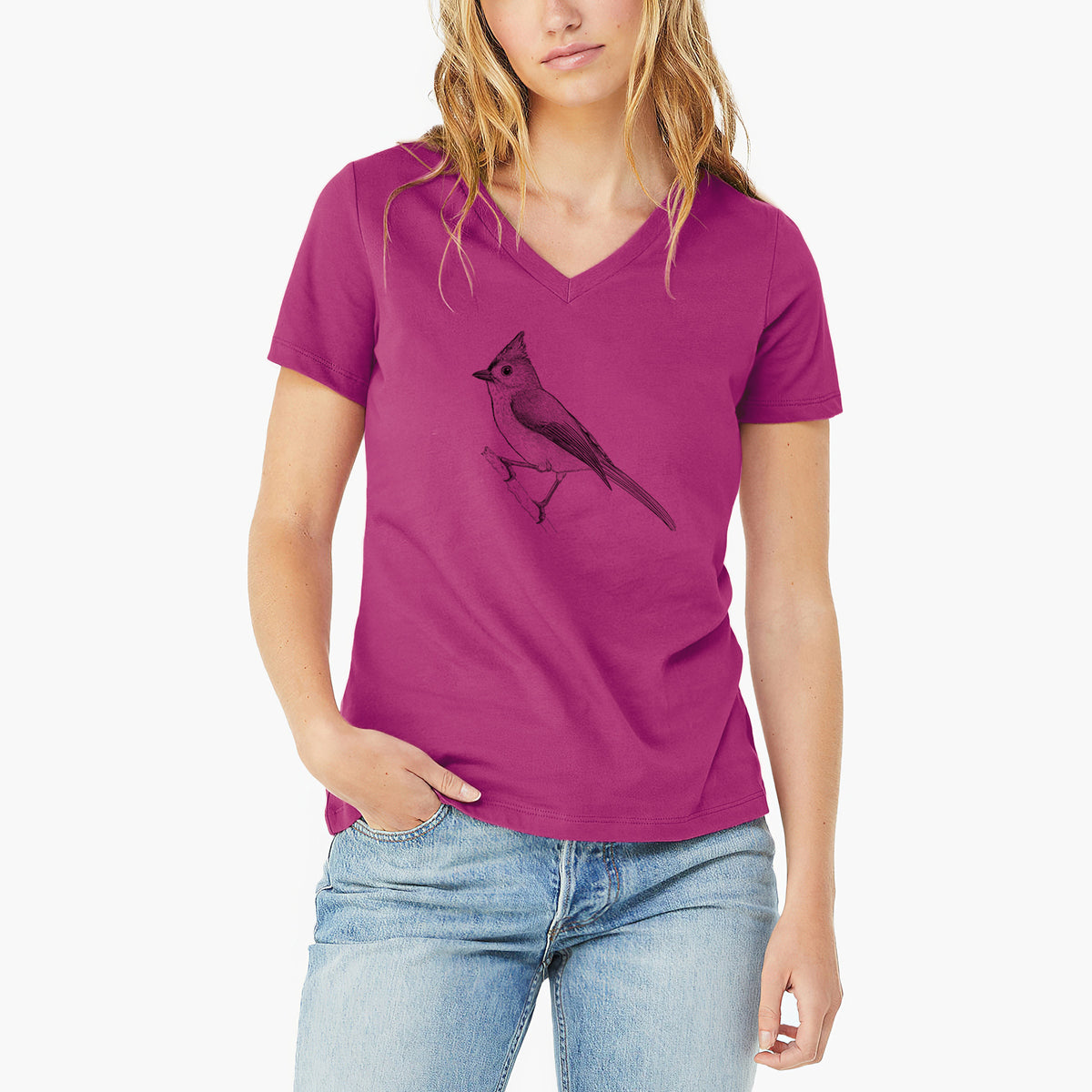 Tufted Titmouse - Baeolophus bicolor - Women&#39;s Lightweight Relaxed Fit 100% Cotton V-neck