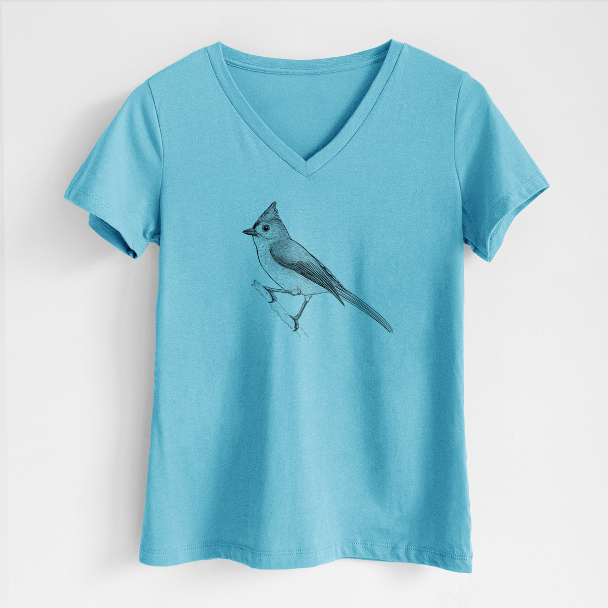 Tufted Titmouse - Baeolophus bicolor - Women&#39;s Lightweight Relaxed Fit 100% Cotton V-neck