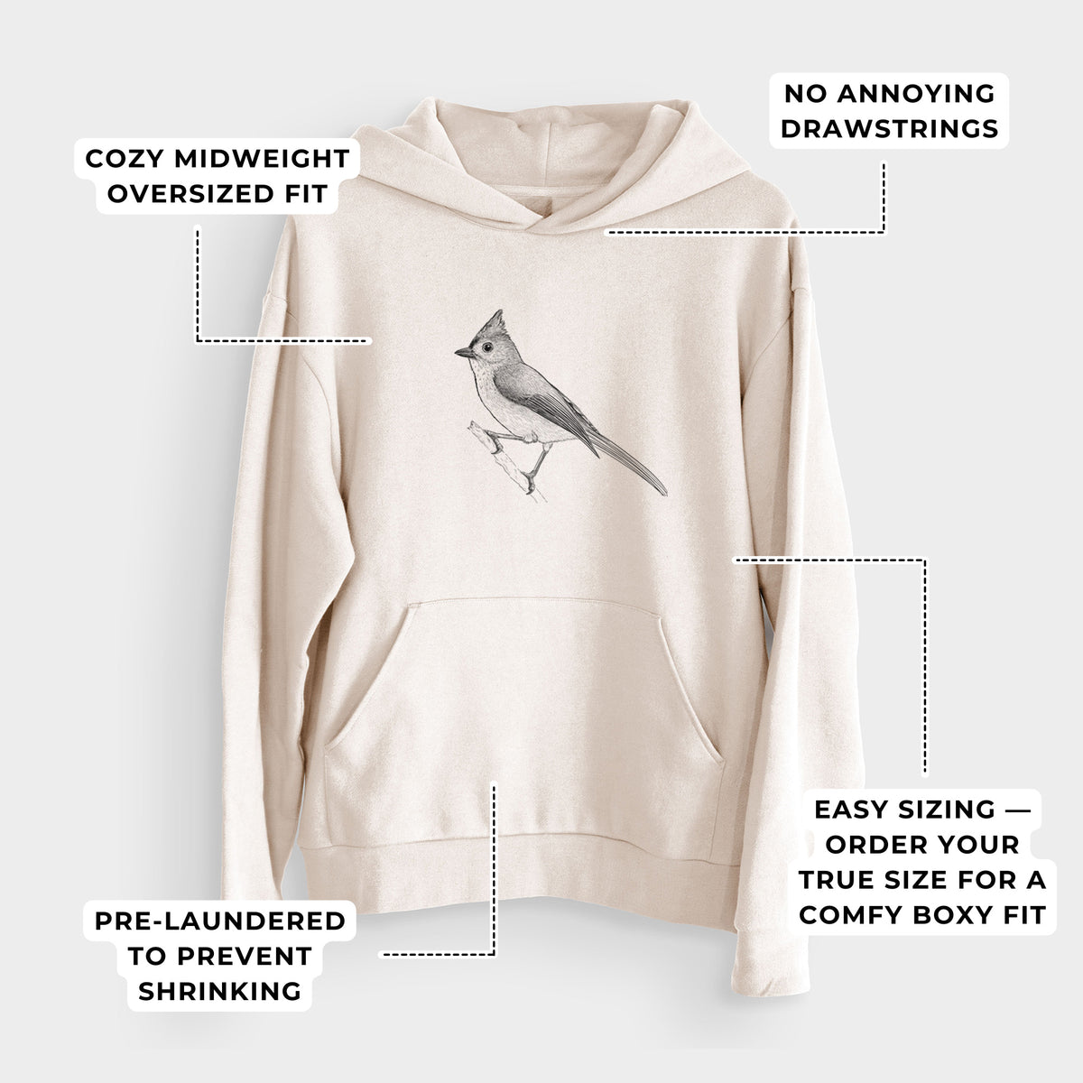 Tufted Titmouse - Baeolophus bicolor  - Bodega Midweight Hoodie