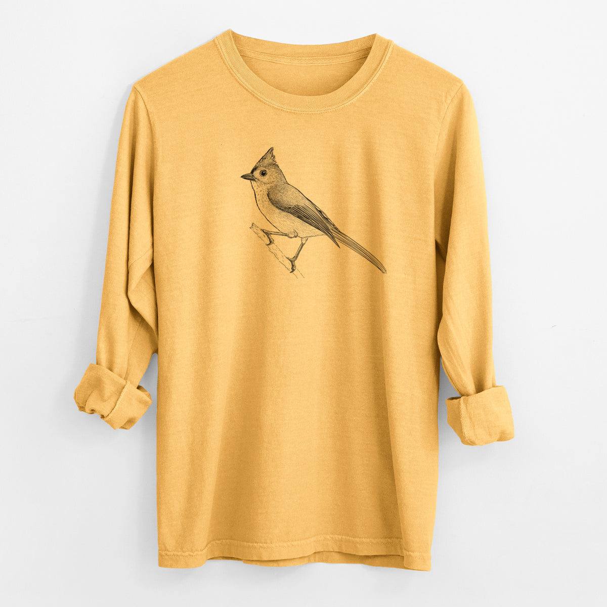 Tufted Titmouse - Baeolophus bicolor - Men&#39;s Heavyweight 100% Cotton Long Sleeve