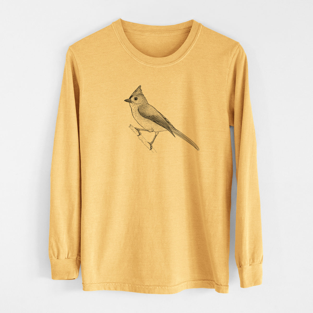 Tufted Titmouse - Baeolophus bicolor - Men&#39;s Heavyweight 100% Cotton Long Sleeve