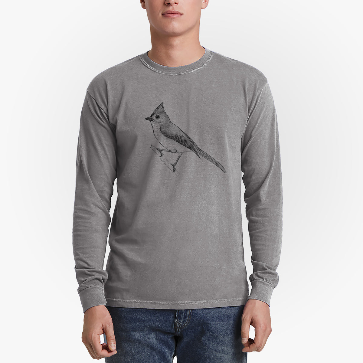 Tufted Titmouse - Baeolophus bicolor - Men&#39;s Heavyweight 100% Cotton Long Sleeve