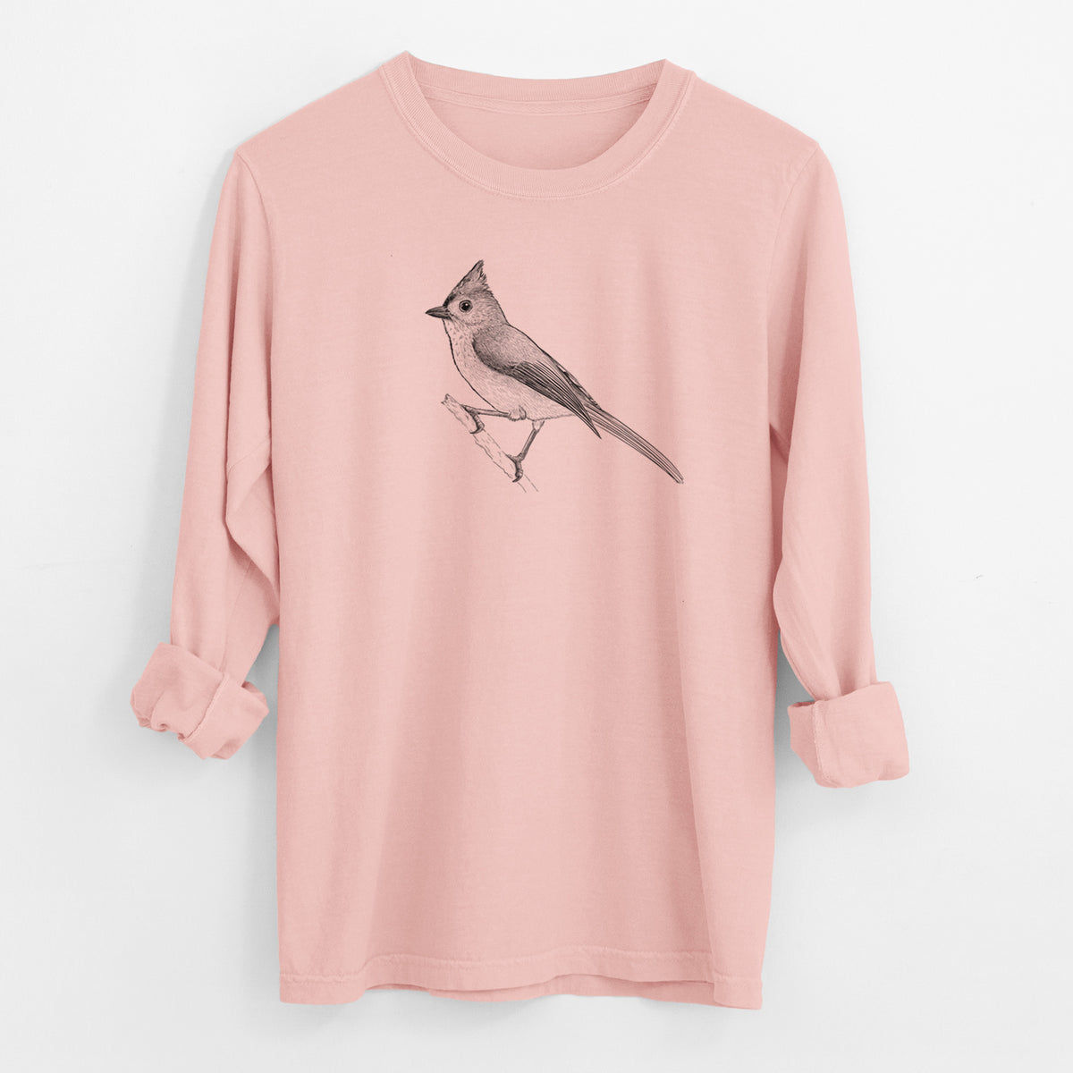 Tufted Titmouse - Baeolophus bicolor - Men&#39;s Heavyweight 100% Cotton Long Sleeve