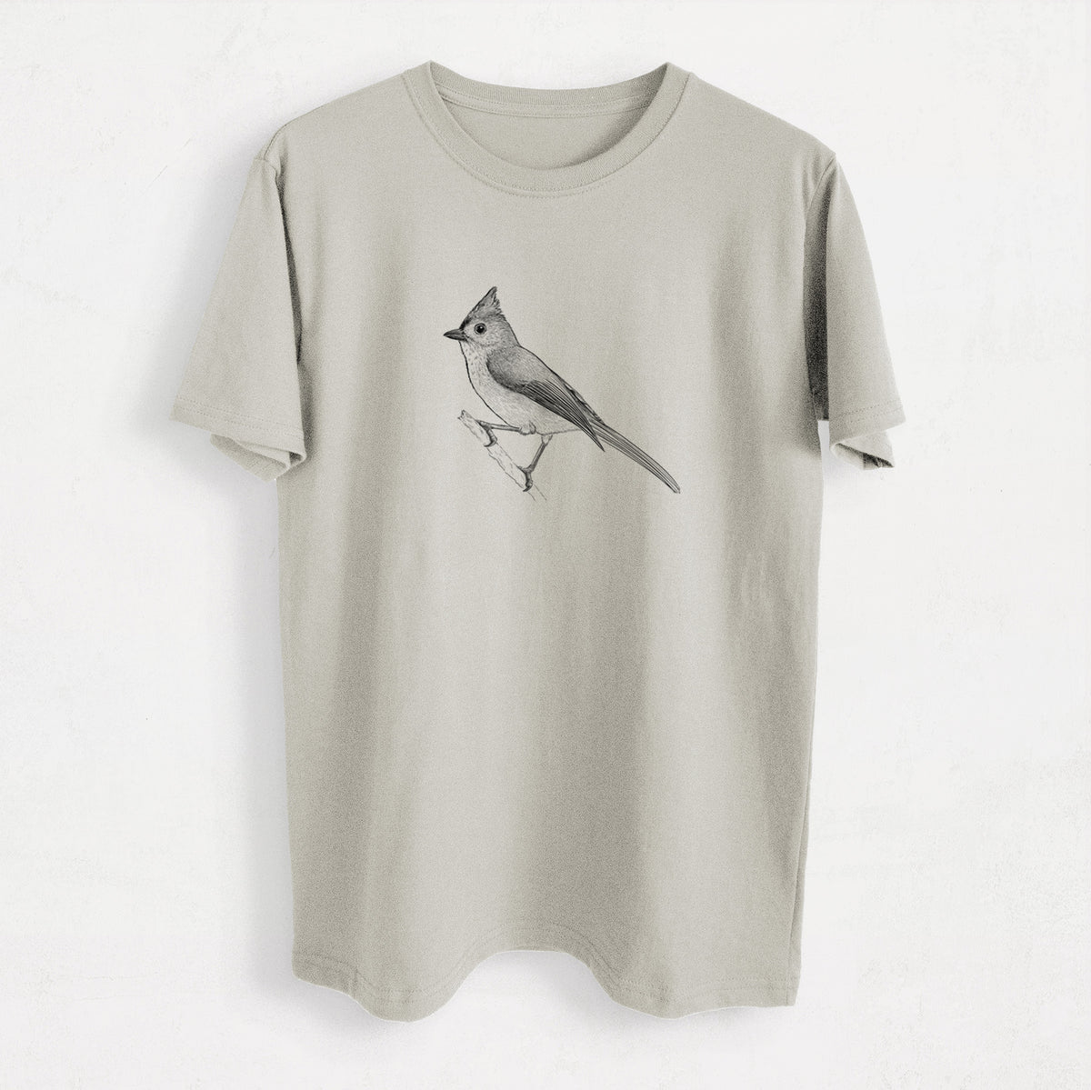 Tufted Titmouse - Baeolophus bicolor - Heavyweight Men&#39;s 100% Organic Cotton Tee