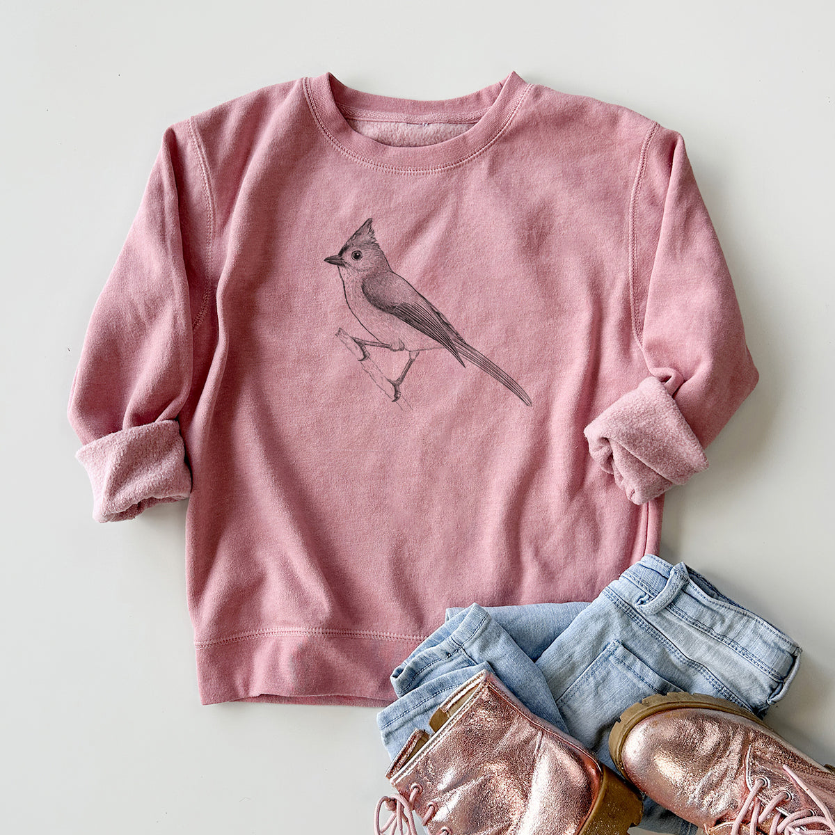 Tufted Titmouse - Baeolophus bicolor - Youth Lightweight Crewneck Sweatshirt