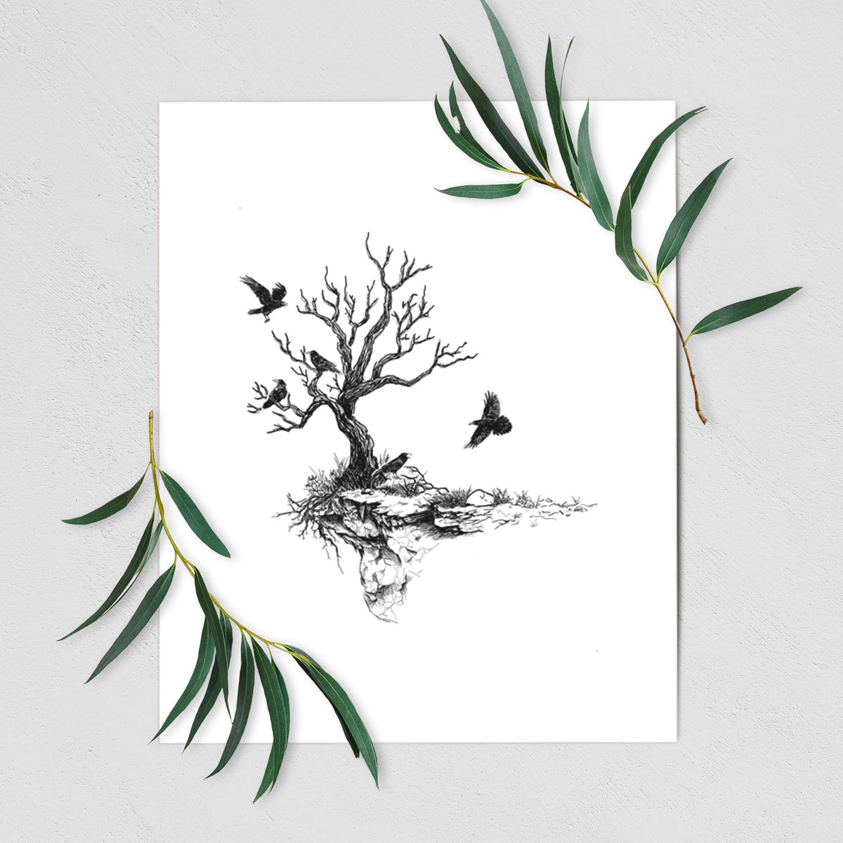 Twisted Tree with Ravens - Fine Art Print