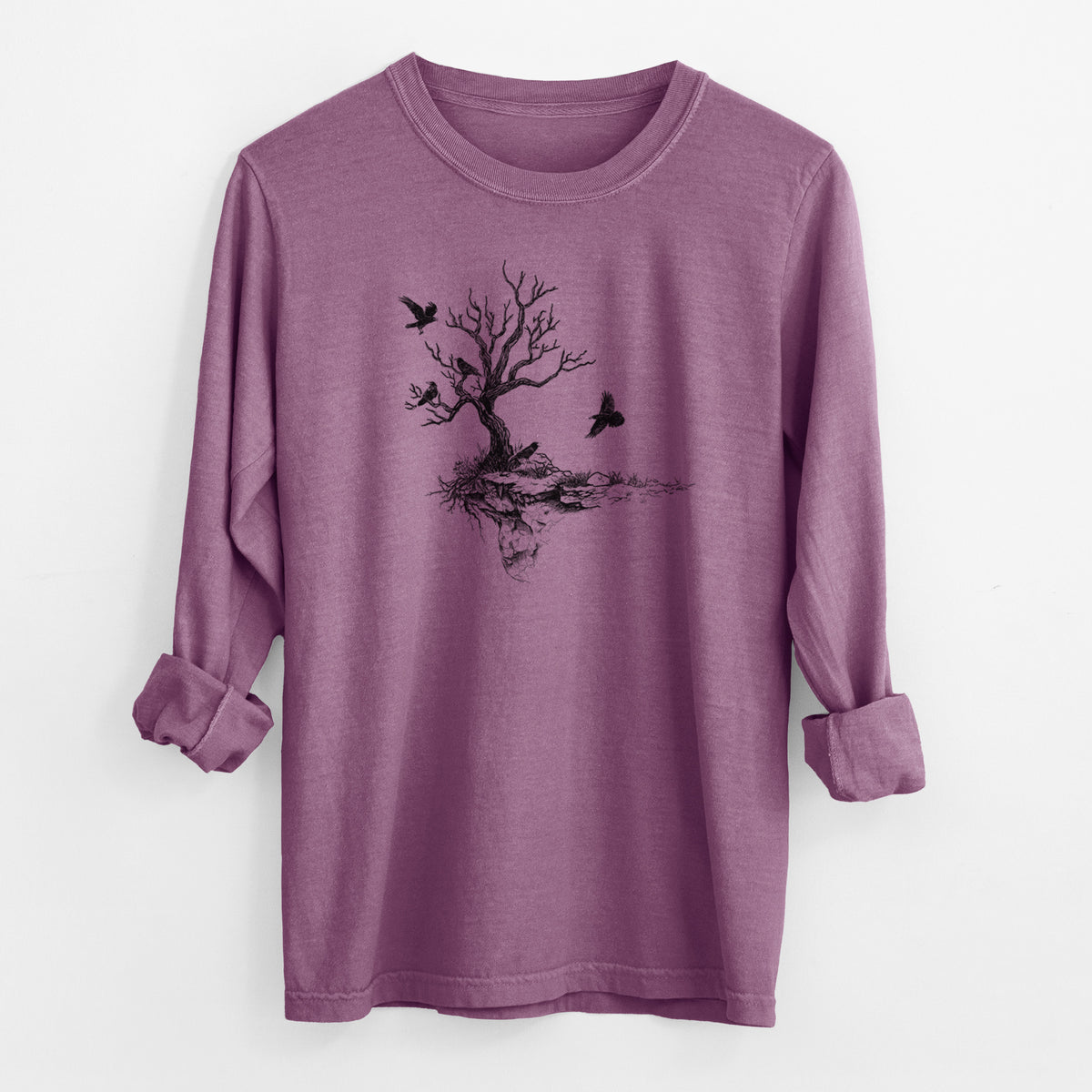 Twisted Tree with Ravens - Men&#39;s Heavyweight 100% Cotton Long Sleeve