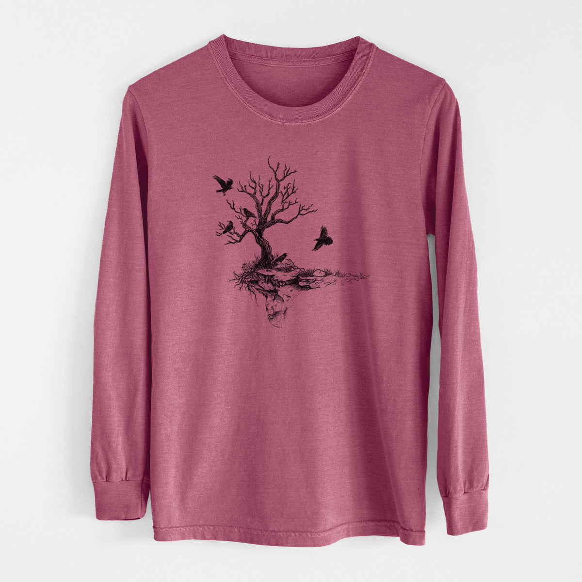 Twisted Tree with Ravens - Men&#39;s Heavyweight 100% Cotton Long Sleeve