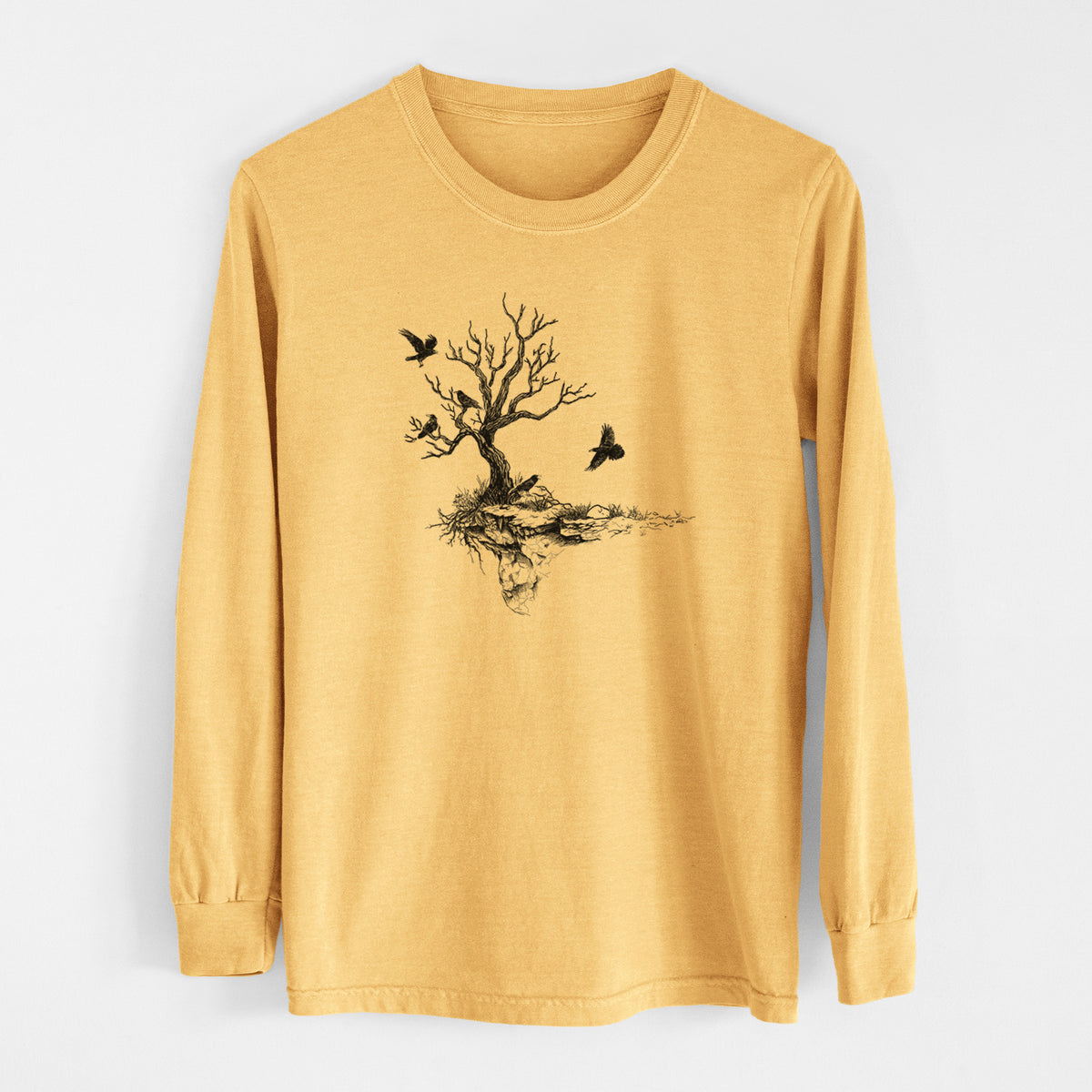 Twisted Tree with Ravens - Men&#39;s Heavyweight 100% Cotton Long Sleeve