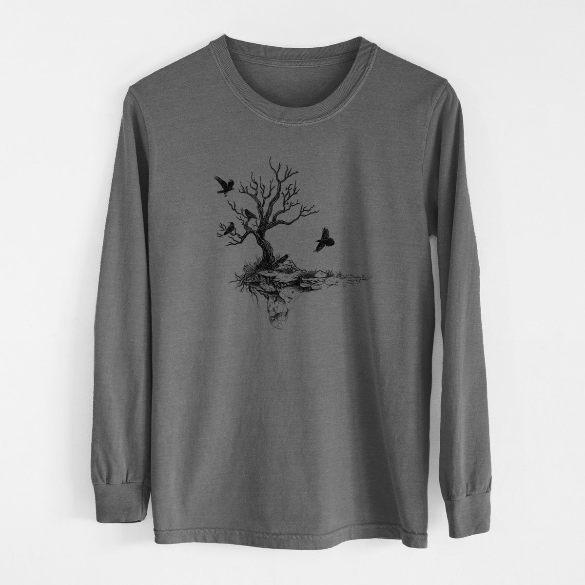 Twisted Tree with Ravens - Men&#39;s Heavyweight 100% Cotton Long Sleeve