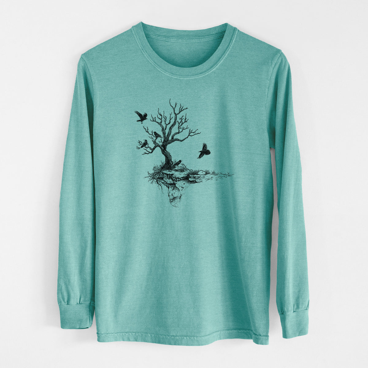 Twisted Tree with Ravens - Men&#39;s Heavyweight 100% Cotton Long Sleeve