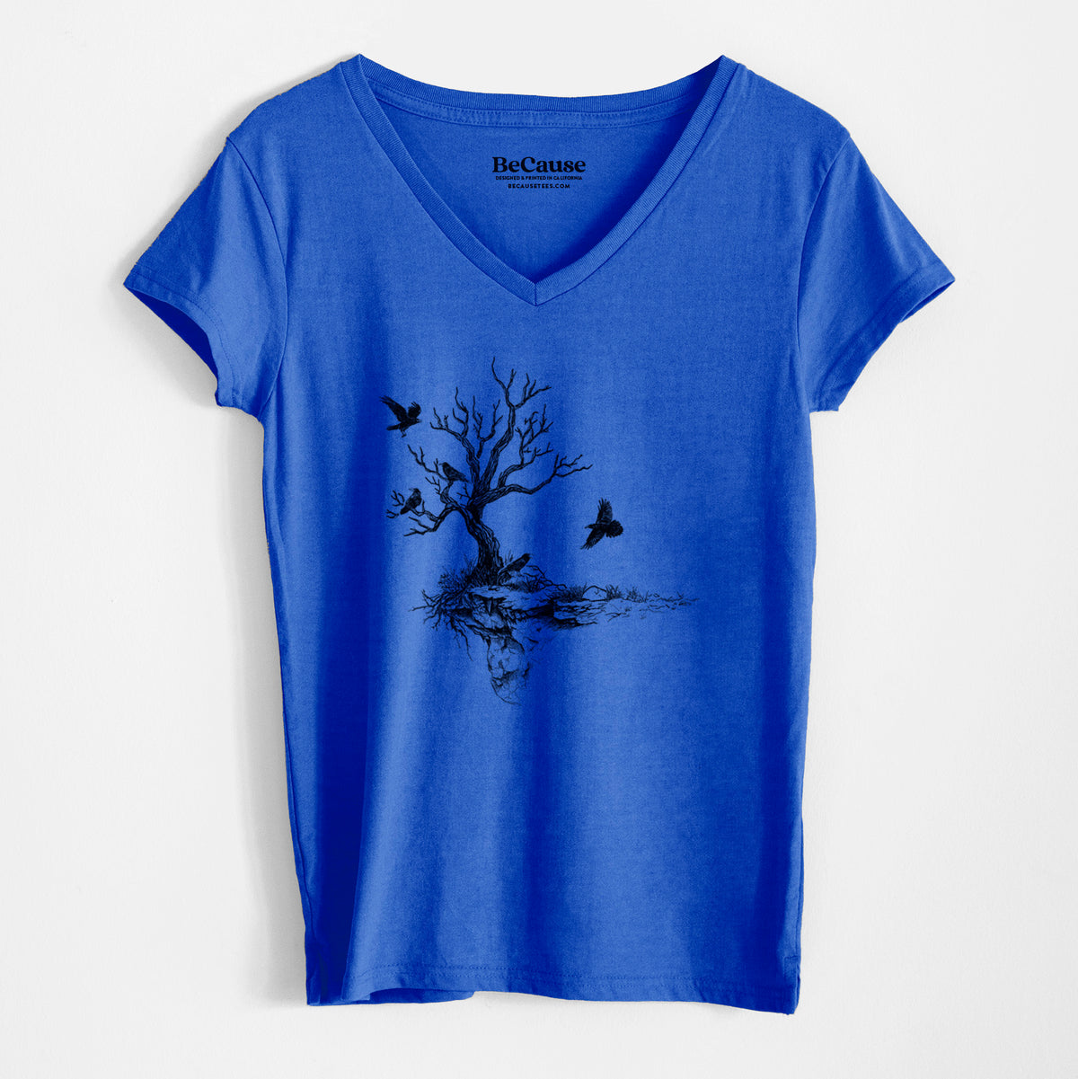 Twisted Tree with Ravens - Women&#39;s 100% Recycled V-neck