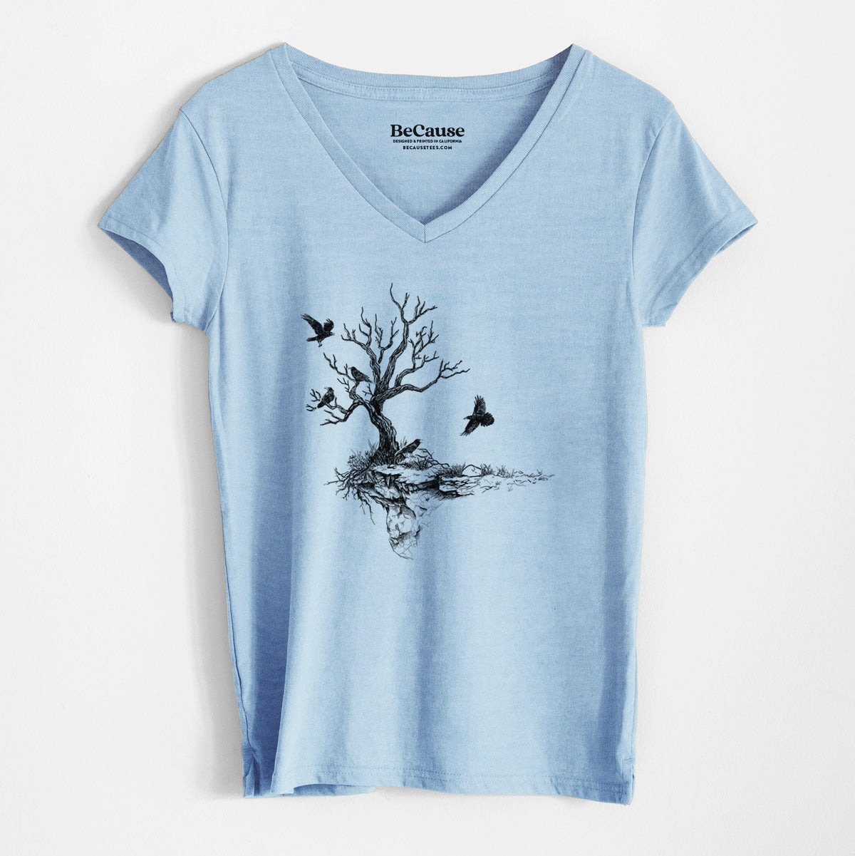 Twisted Tree with Ravens - Women&#39;s 100% Recycled V-neck