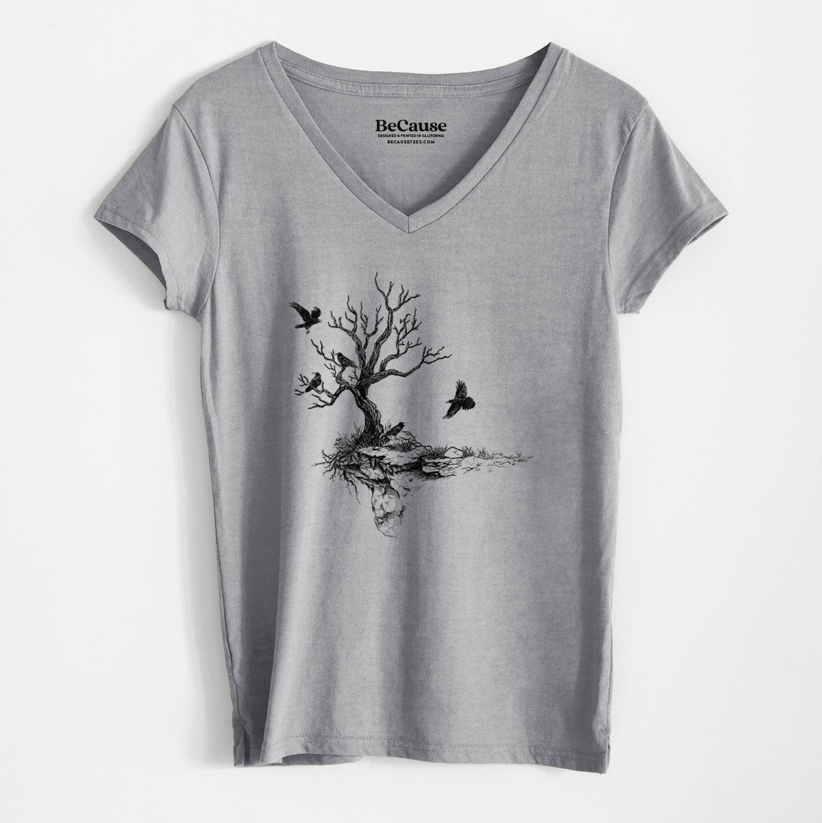 Twisted Tree with Ravens - Women&#39;s 100% Recycled V-neck