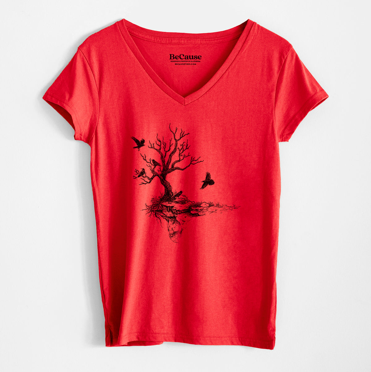 Twisted Tree with Ravens - Women&#39;s 100% Recycled V-neck