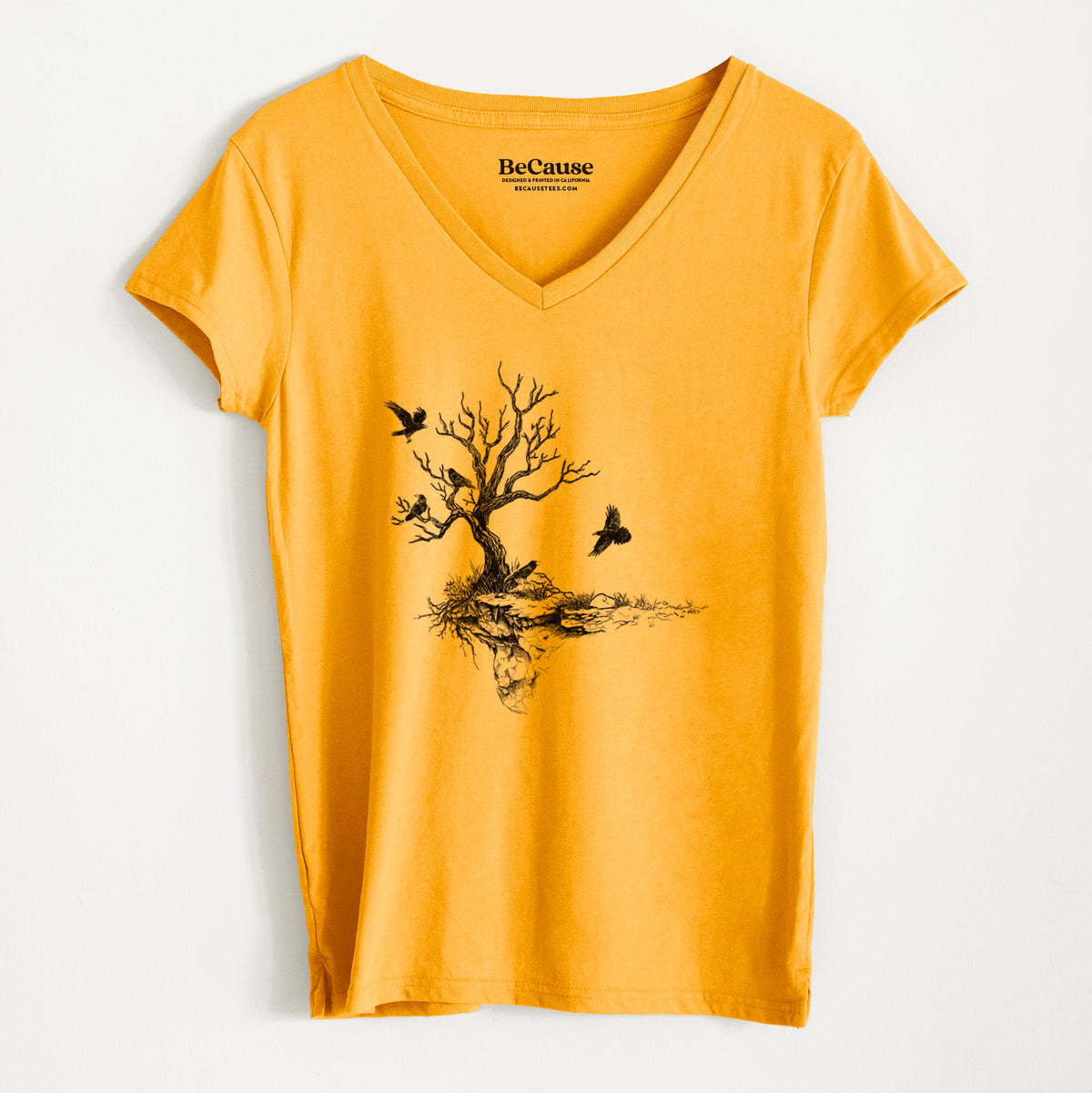 Twisted Tree with Ravens - Women&#39;s 100% Recycled V-neck