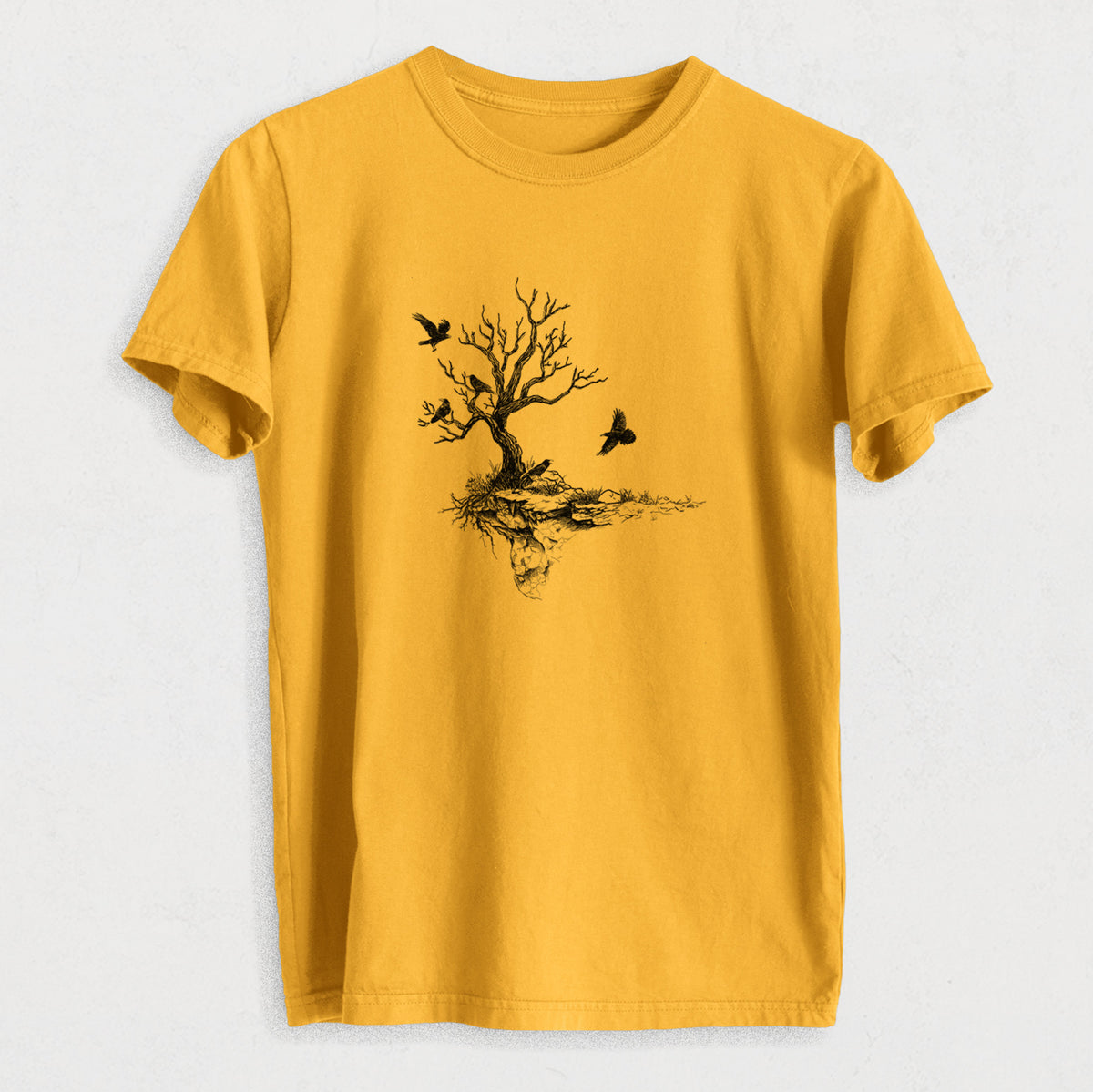 Twisted Tree with Ravens - Heavyweight Men&#39;s 100% Organic Cotton Tee