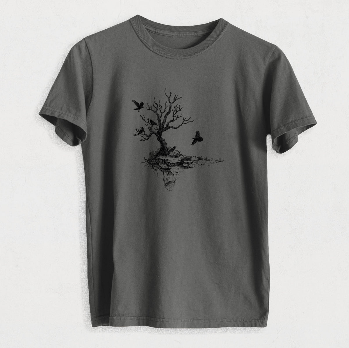 Twisted Tree with Ravens - Heavyweight Men&#39;s 100% Organic Cotton Tee