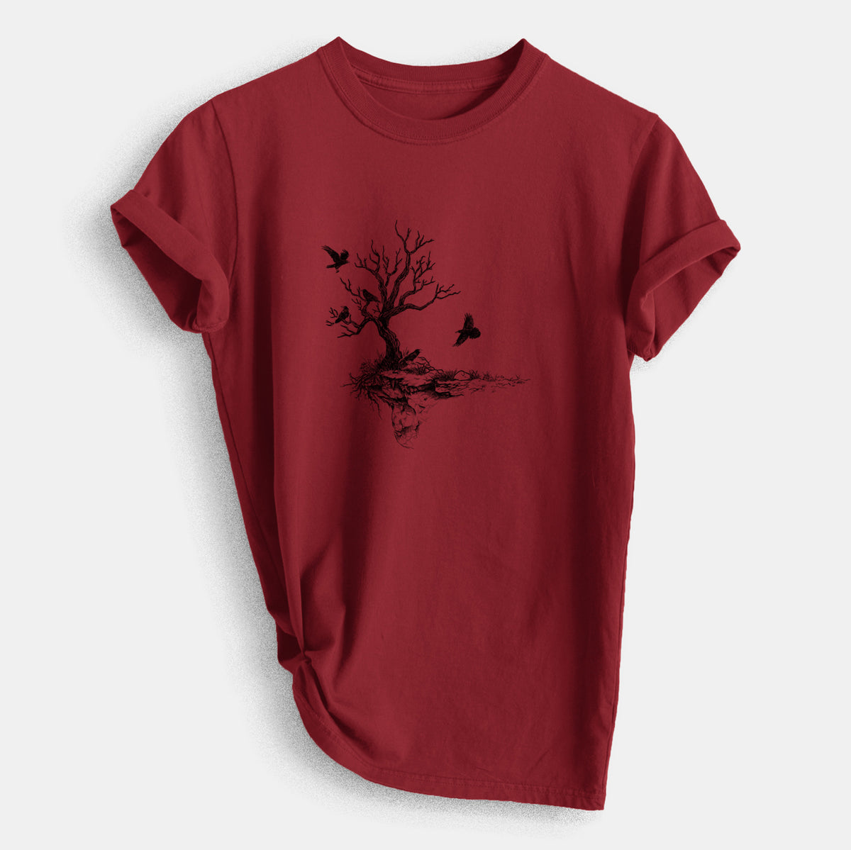 Twisted Tree with Ravens - Heavyweight Men&#39;s 100% Organic Cotton Tee