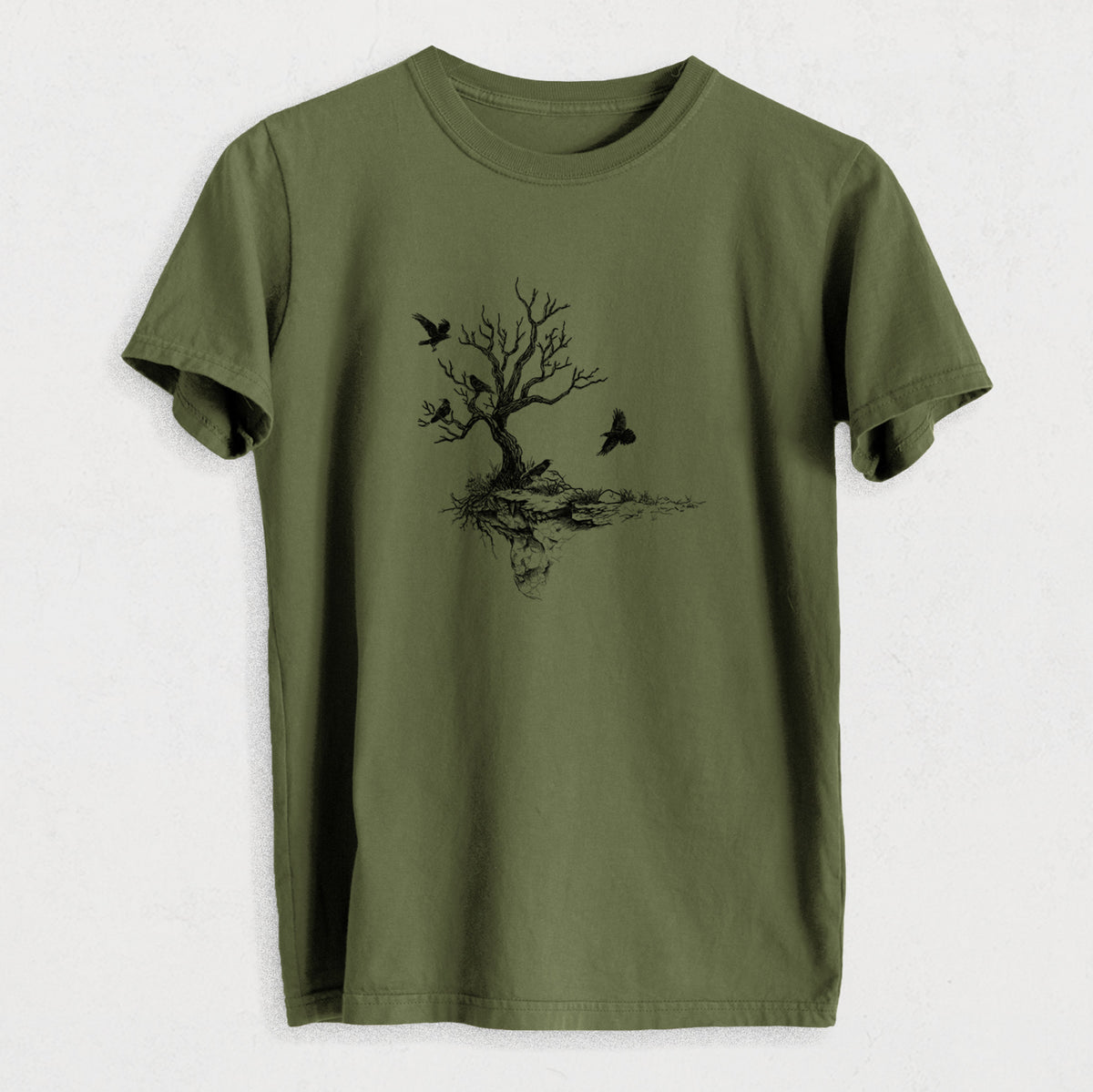 Twisted Tree with Ravens - Heavyweight Men&#39;s 100% Organic Cotton Tee