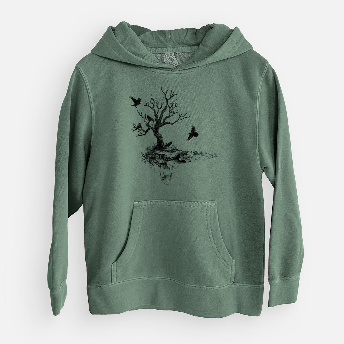 Twisted Tree with Ravens - Youth Pigment Dyed Hoodie