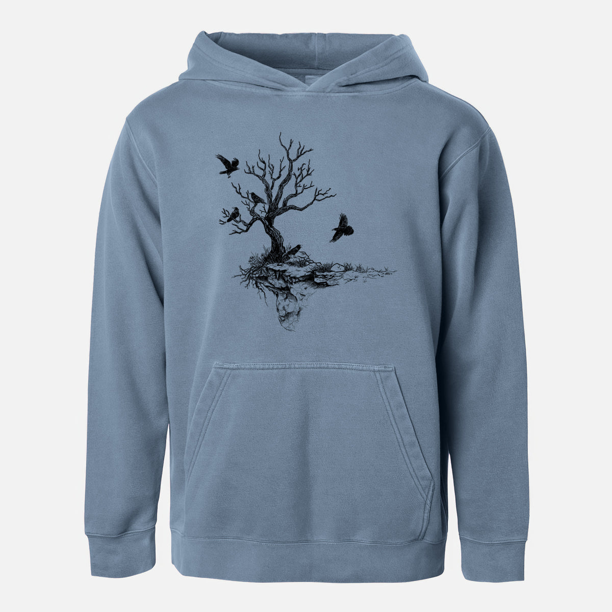 Twisted Tree with Ravens - Youth Pigment Dyed Hoodie