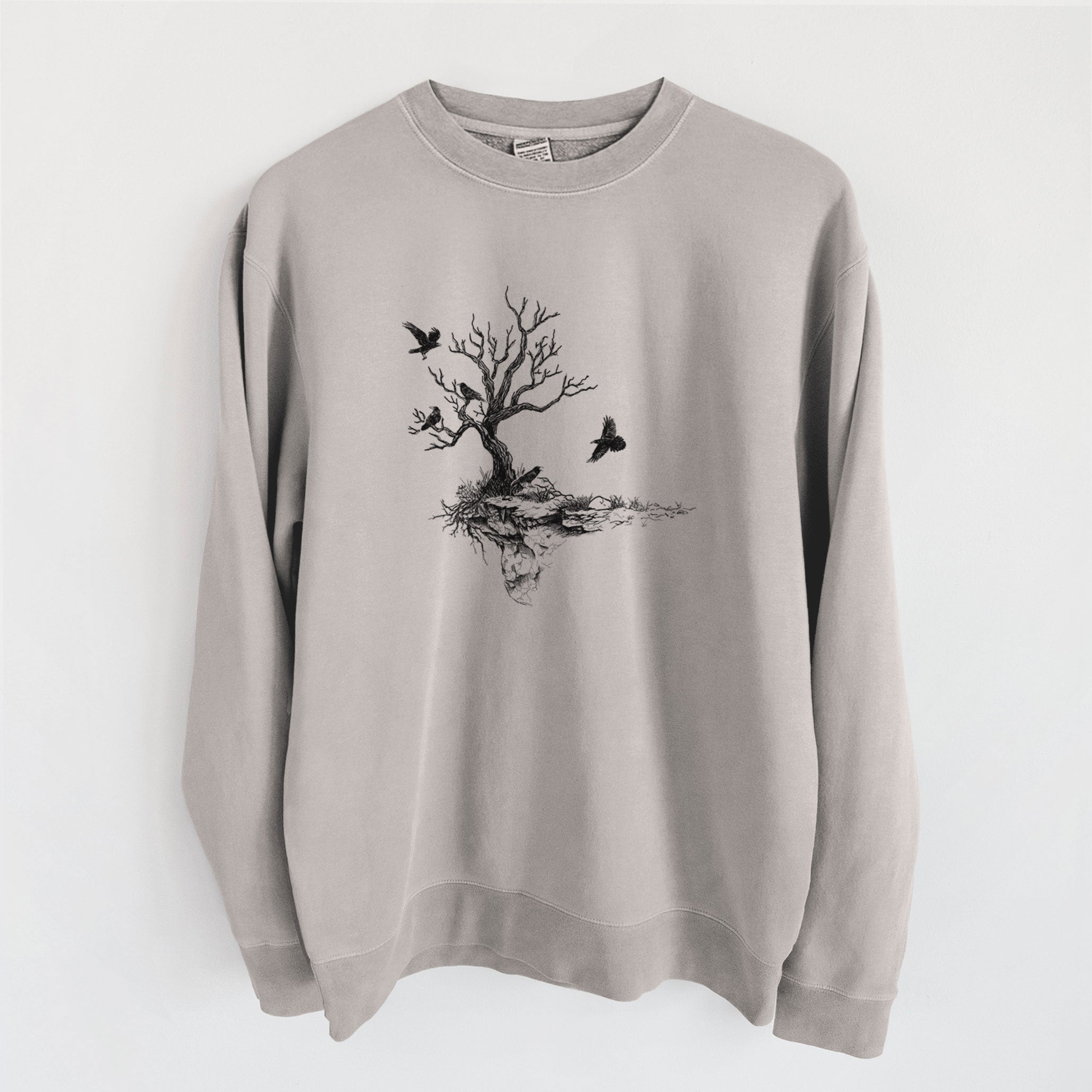 Twisted Tree with Ravens - Unisex Pigment Dyed Crew Sweatshirt