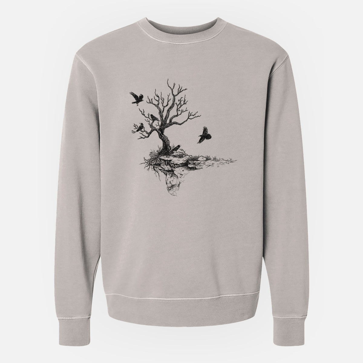 Twisted Tree with Ravens - Unisex Pigment Dyed Crew Sweatshirt