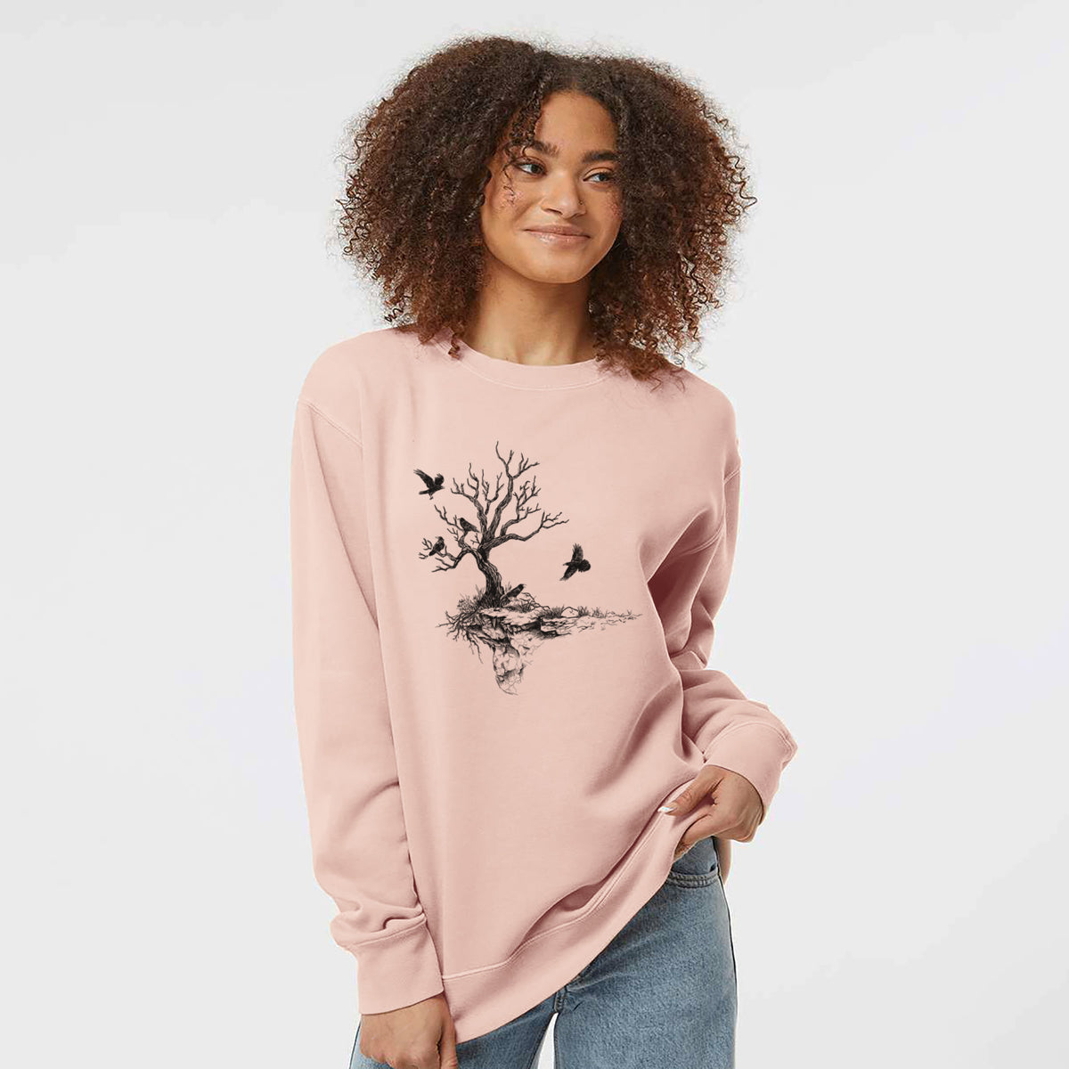 Twisted Tree with Ravens - Unisex Pigment Dyed Crew Sweatshirt