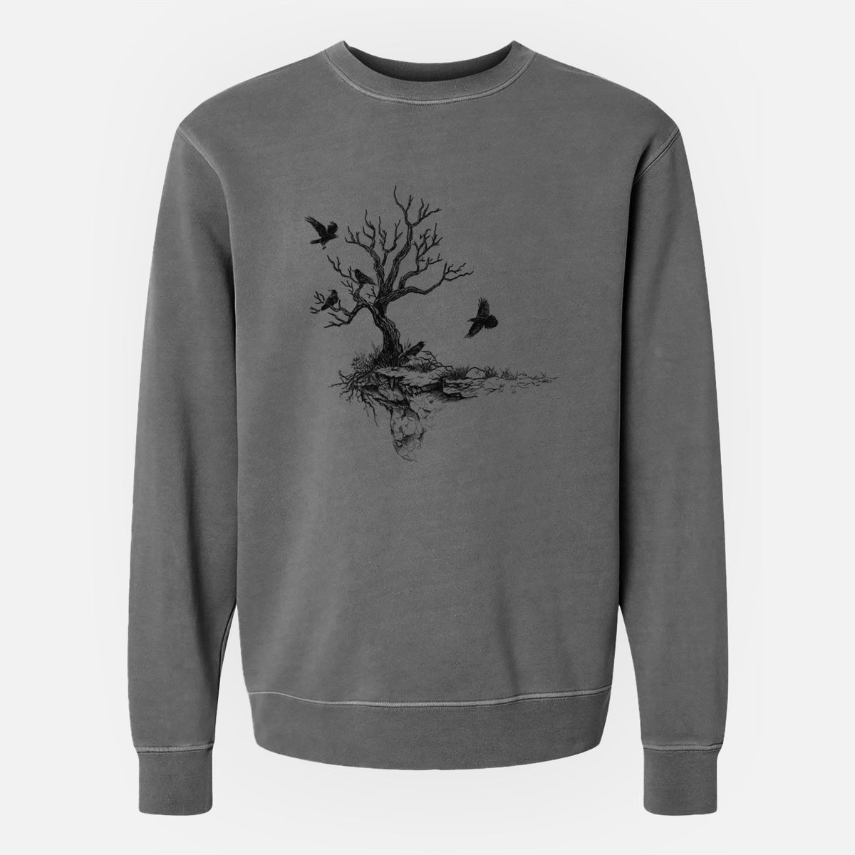 Twisted Tree with Ravens - Unisex Pigment Dyed Crew Sweatshirt