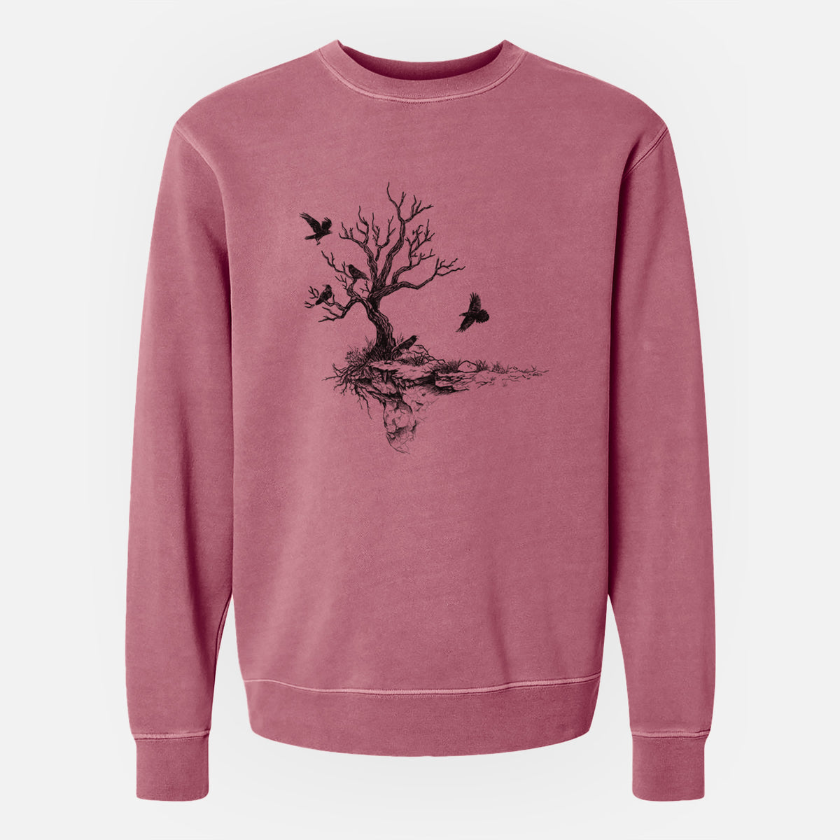 Twisted Tree with Ravens - Unisex Pigment Dyed Crew Sweatshirt