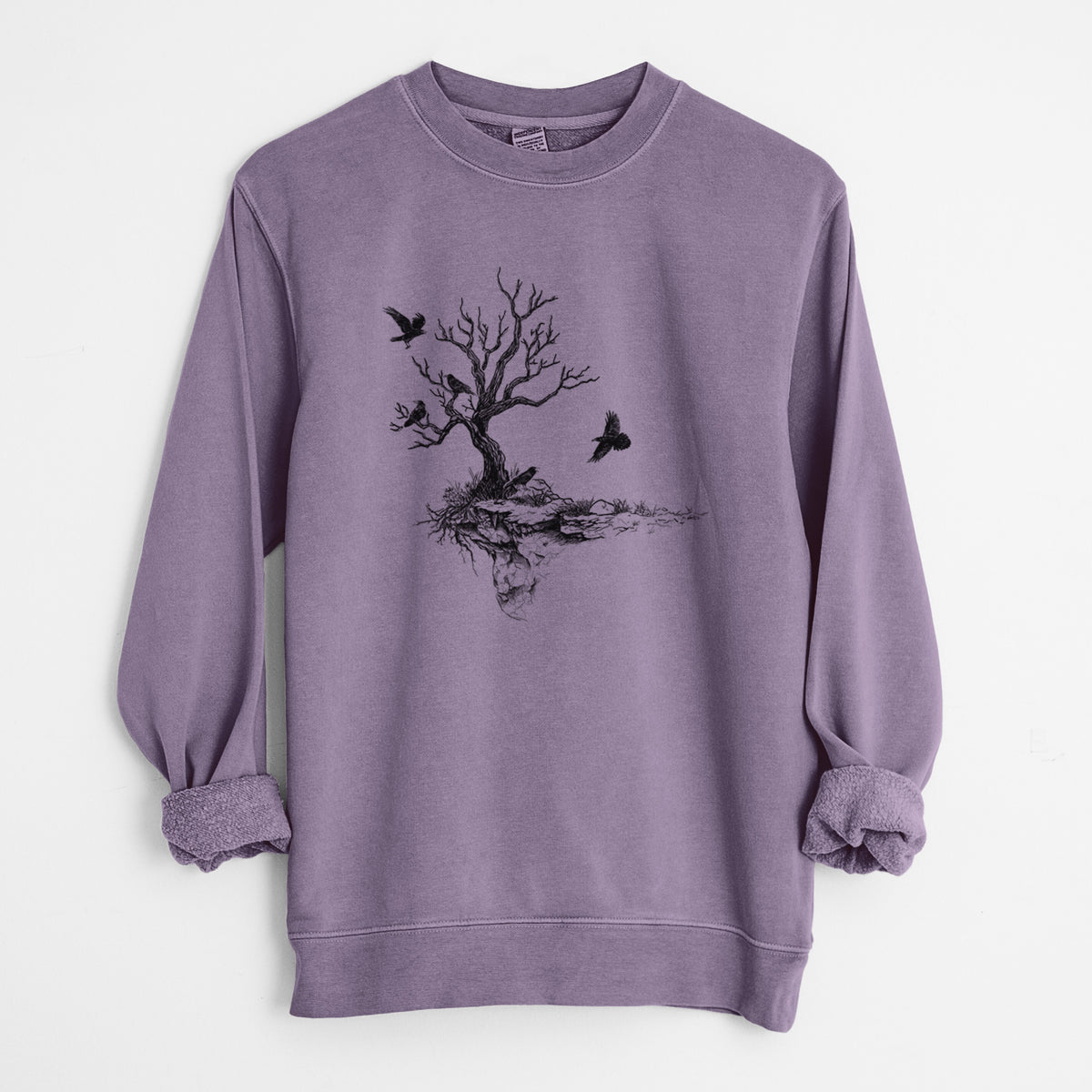 Twisted Tree with Ravens - Unisex Pigment Dyed Crew Sweatshirt