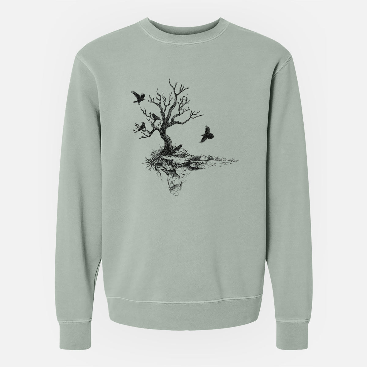 Twisted Tree with Ravens - Unisex Pigment Dyed Crew Sweatshirt