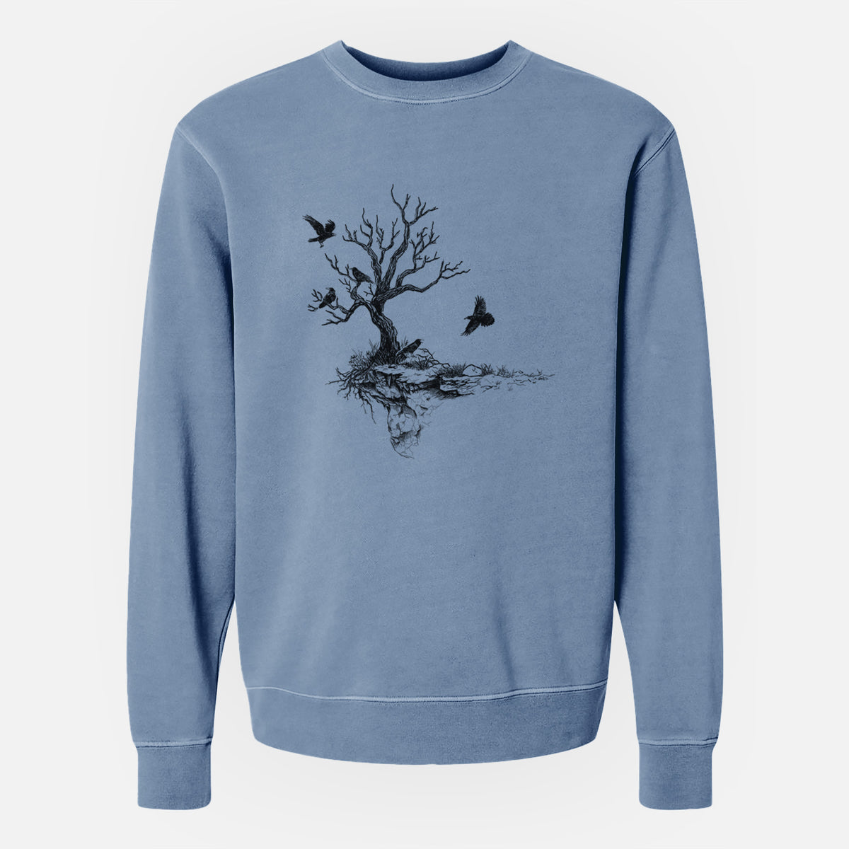 Twisted Tree with Ravens - Unisex Pigment Dyed Crew Sweatshirt