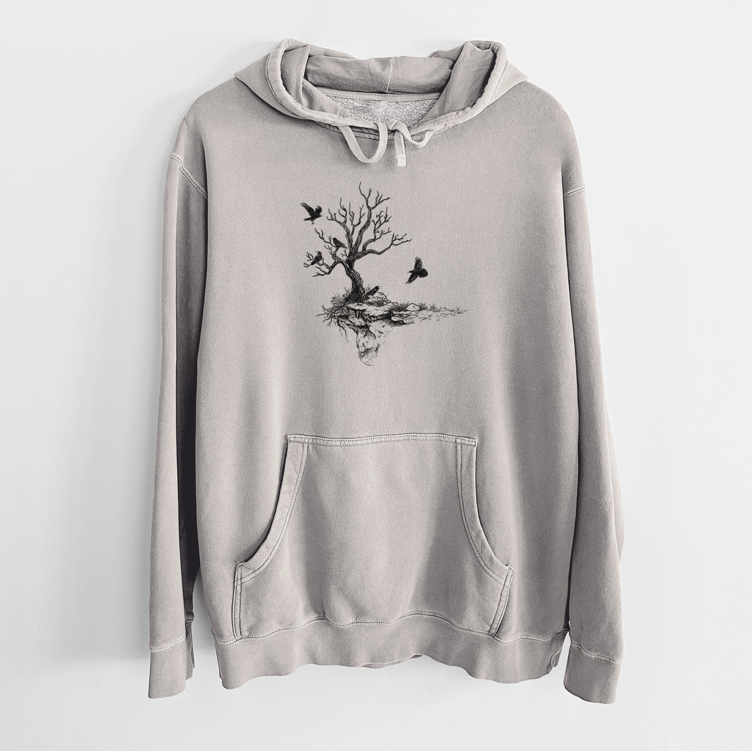 Twisted Tree with Ravens - Unisex Pigment Dyed Hoodie