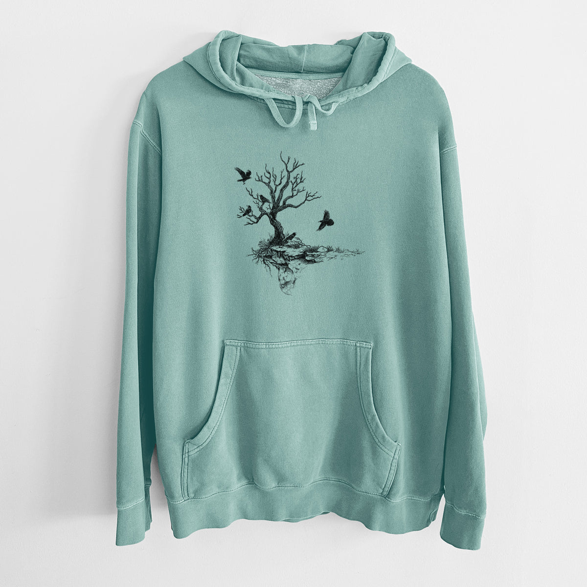 Twisted Tree with Ravens - Unisex Pigment Dyed Hoodie