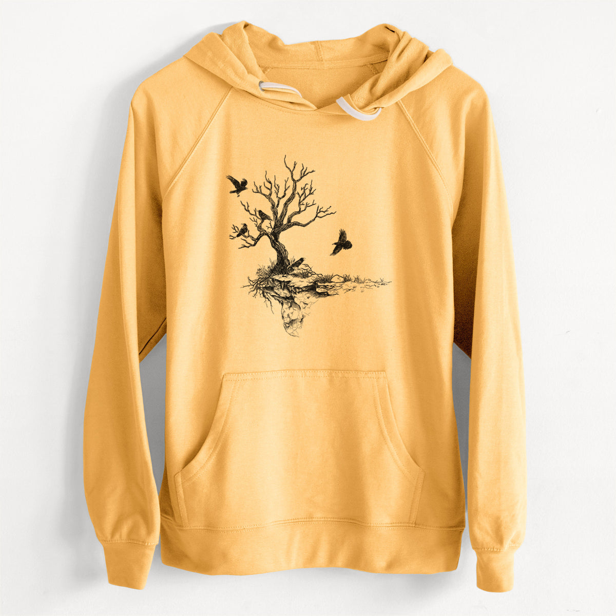 CLEARANCE - Twisted Tree with Ravens  - Unisex Slim Fit Loopback Terry Hoodie