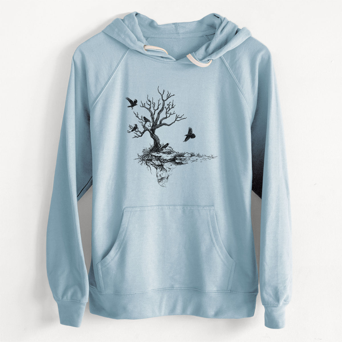 CLEARANCE - Twisted Tree with Ravens  - Unisex Slim Fit Loopback Terry Hoodie