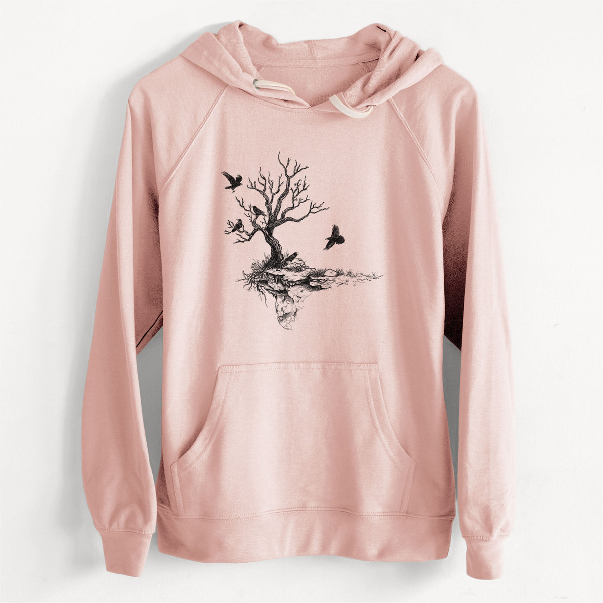 CLEARANCE - Twisted Tree with Ravens  - Unisex Slim Fit Loopback Terry Hoodie